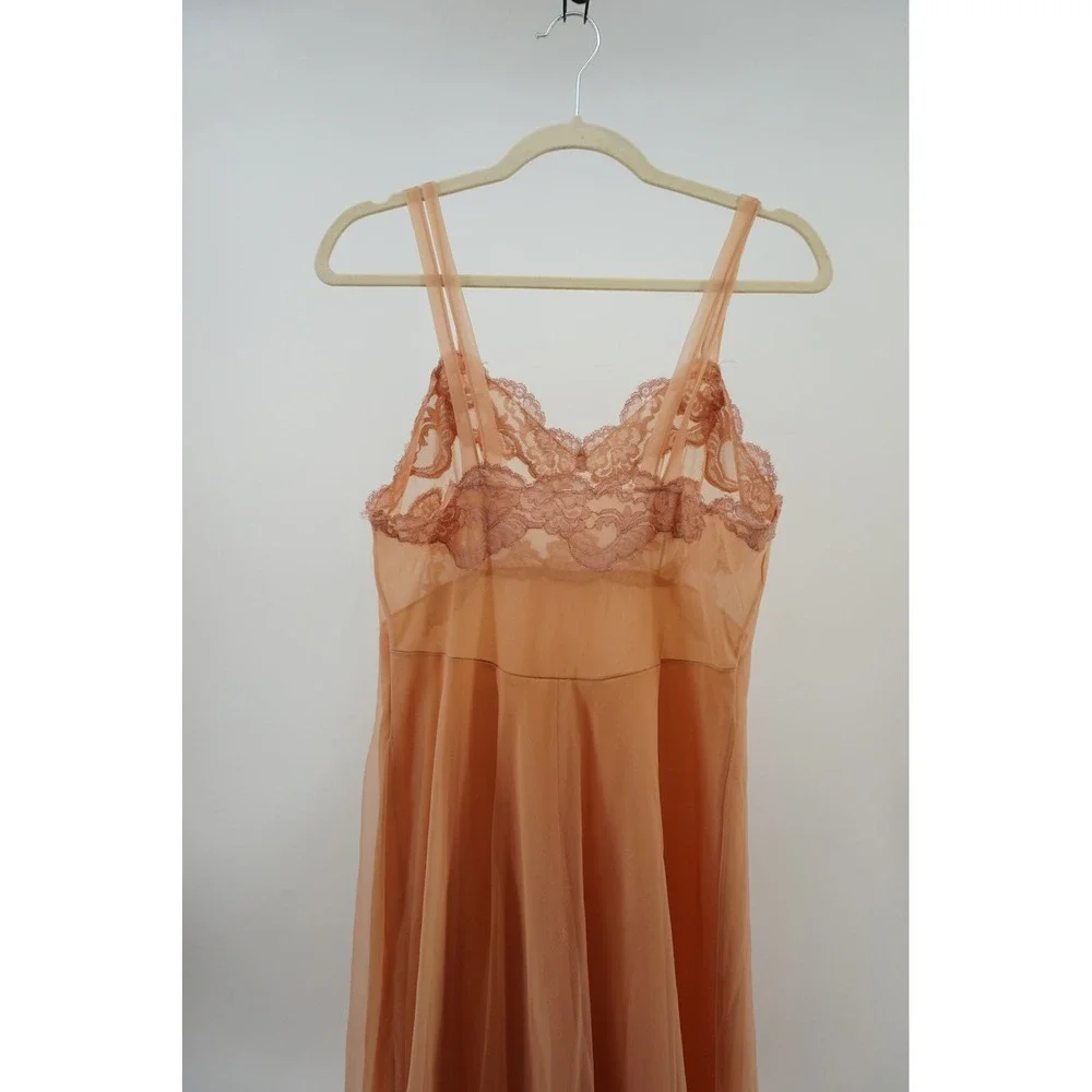 Vintage Style Sheer Lace Bodice Nightgown Coquette Fairycore Peach Apricot OS